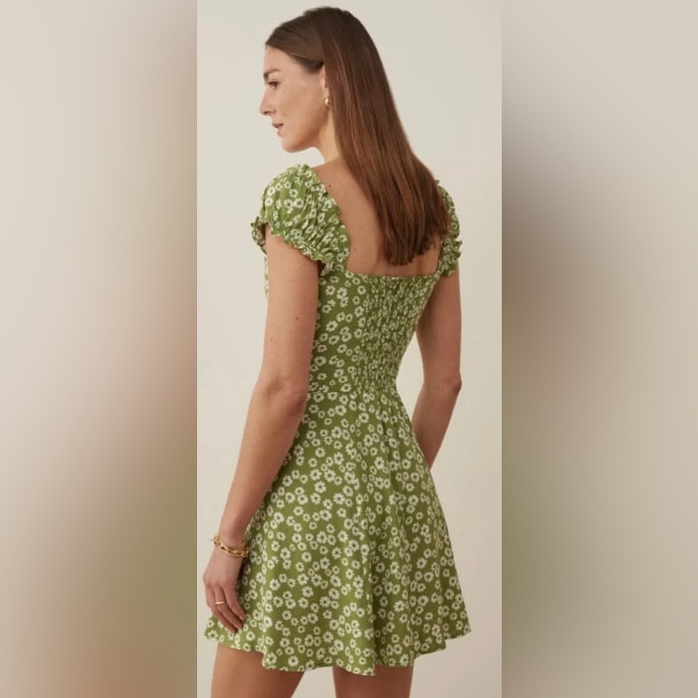 Reformation Green Floral Mini Dress